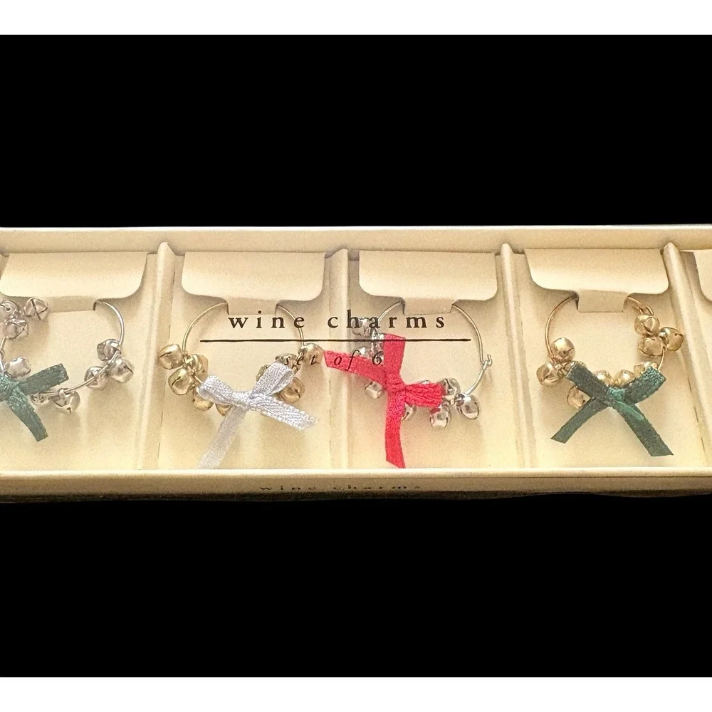 Set Of 6 Pier 1‎ Imports Wine Glass Charms Bells And Bows NIB